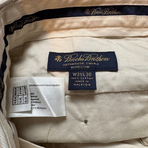 Brooks Brothers Advantage Chino Hudson Men's 31x30 Khaki Flat‎ Front Pants Dress - Picture 6 of 6